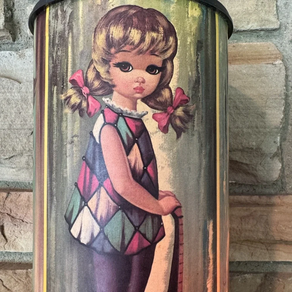 Eden Vintage 1960s Big Eyed Girl Harlequin 4 sided Cylinder Lamp Mid Century Mod